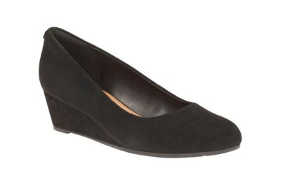 Clarks Black 'Vendra Bloom' mid wedge court shoes